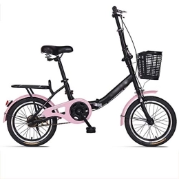  Folding Bike 16 Inch Folding Bike, Single Speed Low Step-Through Steel Frame Foldable Compact Bicycle with Comfort Saddle and Rack for Adults, Pink