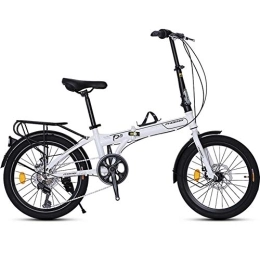 WJSW Bike 20" Folding Bike, Adults Men Women 7 Speed Lightweight Portable Bikes, High-carbon Steel Frame, Foldable Bicycle with Rear Carry Rack, White