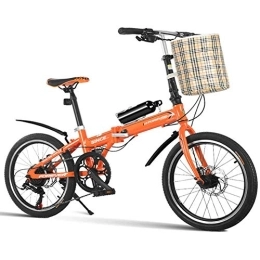 WJSW Bike 20" Folding Bikes, 7 Speed Lightweight Portable Adults Women Double Disc Brake Foldable Bicycle, Reinforced Frame Commuter Bike, Orange