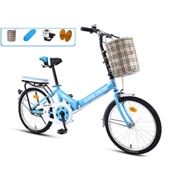  Folding Bike 20 Inch Folding Bike, Single Speed Low Step-Through Steel Frame Foldable Compact Bicycle with Comfort Saddle Carrying Bag and Rack, Blue-A
