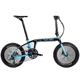 DPGPLP Folding Bike 20-Inch Folding Speed Bicycle - Adult Folding Bicycle - Carbon Fiber Folding Bicycle BMX 20 Inch 16 Speed Double Disc Brake Light Portable Bicycle, Blue
