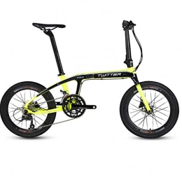DPGPLP Folding Bike 20-Inch Folding Speed Bicycle - Adult Folding Bicycle - Carbon Fiber Folding Bicycle BMX 20 Inch 16 Speed Double Disc Brake Light Portable Bicycle, Yellow