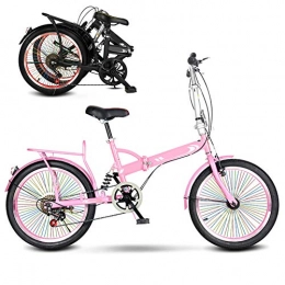 SHIN Folding Bike 20 Inches Adult Foldable City Commuter Bicycles, Lightweight MTB Bike, 6 Speed Folding Bicycle, Mens Womens Mountain Bike / Pink
