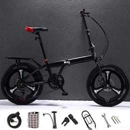 SHIN Folding Bike 20 Inches Lightweight Folding MTB Bike, Foldable City Commuter Bicycles, 6 Speed Mens Womens Mountain Bike, Double Disc Brake / Black