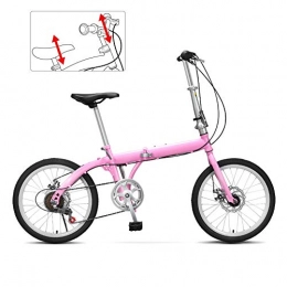 SHIN Folding Bike 20 Inches Lightweight Folding MTB Bike, Foldable City Commuter Bicycles, 6 Speed Mens Womens Mountain Bike, Double Disc Brake / Pink