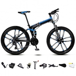 SHIN Folding Bike 24-26 Inch MTB Bicycle, Unisex Folding Commuter Bike, 30-Speed Gears Foldable Mountain Bike, Off-Road Variable Speed Bikes for Men And Women, Double Disc Brake / blue / 26'' / C wheel