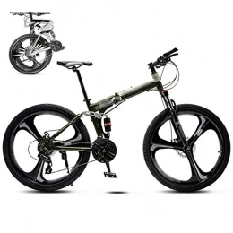 SHIN Folding Bike 24-26 Inch MTB Bicycle, Unisex Folding Commuter Bike, 30-Speed Gears Foldable Mountain Bike, Off-Road Variable Speed Bikes for Men And Women, Double Disc Brake / Green / 26'' / A wheel