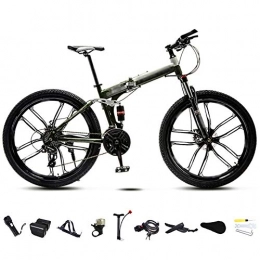 SHIN Folding Bike 24-26 Inch MTB Bicycle, Unisex Folding Commuter Bike, 30-Speed Gears Foldable Mountain Bike, Off-Road Variable Speed Bikes for Men And Women, Double Disc Brake / Green / C wheel / 24