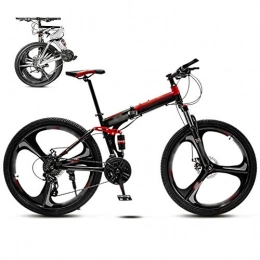 SHIN Folding Bike 24-26 Inch MTB Bicycle, Unisex Folding Commuter Bike, 30-Speed Gears Foldable Mountain Bike, Off-Road Variable Speed Bikes for Men And Women, Double Disc Brake / Red / 24'' / A wheel