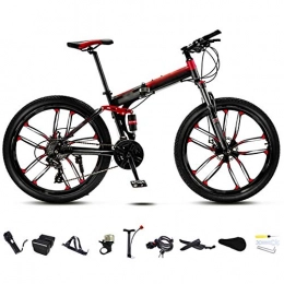 SHIN Folding Bike 24-26 Inch MTB Bicycle, Unisex Folding Commuter Bike, 30-Speed Gears Foldable Mountain Bike, Off-Road Variable Speed Bikes for Men And Women, Double Disc Brake / Red / 24'' / C wheel