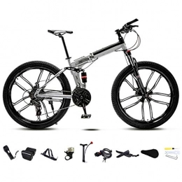SHIN Folding Bike 24-26 Inch MTB Bicycle, Unisex Folding Commuter Bike, 30-Speed Gears Foldable Mountain Bike, Off-Road Variable Speed Bikes for Men And Women, Double Disc Brake / white / 24'' / C wheel