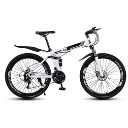 FDCFDC Folding Bike 26 Inch Adult Folding Mountain Bike, Mens / Womens 21 Speeds, Shock Absorption, Disc Brakes, High Carbon Steel Folding Frame, White