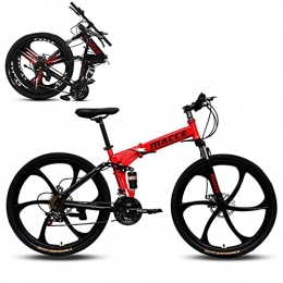 SHUI Bike 26 Inch Folding Mountain Bike, 21 / 24 / 27 Speed Disc Brake, High-carbon Steel Shock-absorbing Folding Frame, 6-Spoke Anti-Slip Bicycle for Man / Woman / Teen Red-24sp