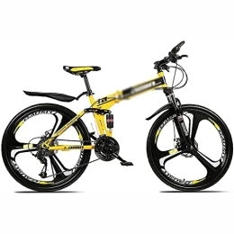 KOSFA Folding Bike 26 Inch Folding Mountain Bike for Men Women 21 / 24 / 27 / 30 Speed Bicycle MTB Lightweight Carbon Full Suspension Anti-Slip Steel Frame with Double Disc Brake, Yellow, 30 Speed