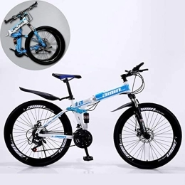 FXMJ Folding Bike 26 inch Folding Mountain Bike, Full Suspension Trek Bike for Adults Sport Wheels Dual Disc Brake Aluminum Frame MTB Bicycle Urban Track Bike Road Bikes, Blue, 27 Speed