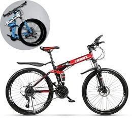 FXMJ Folding Bike 26 inch Folding Mountain Bike, Full Suspension Trek Bike for Adults Sport Wheels Dual Disc Brake Aluminum Frame MTB Bicycle Urban Track Bike Road Bikes, Red, 27 Speed