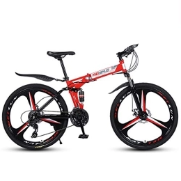 FXMJ Folding Bike 26 inch Mountain Bike Full Suspension 27 Speed Folding Bike Non-Slip Bike for Adults, Dual Disc Brake High Carbon Steel Frame MTB Bicycle, Red