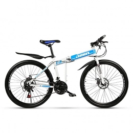 DKZK Bike 26” Mountain Bike 21 / 24 / 27 / 30-Speed Full Suspension Mountain Bike Double Shock Absorber One-Wheel Folding High Carbon Steel Double Disc Brake Bike