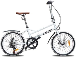 Aoyo Bike Adults Folding Bikes, 20 Inch 6 Speed Disc Brake Foldable Bicycle, Lightweight Portable Reinforced Frame Commuter Bike With Front And Rear Fenders, (Color : White)