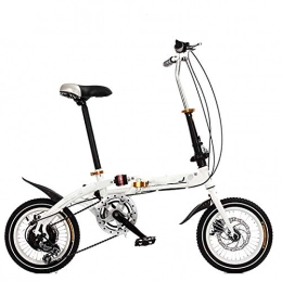 AMEA Folding Bike AMEA 14 / 16 inch variable speed Folding Bike, double disc brakes men's and women's folding bicycles children's shock absorber mountain bike, White, 16