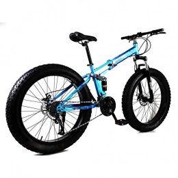 AMEA Folding Bike AMEA Beach And Snow Folding Bikes, Dual Shock Absorbers, Dual Disc Brakes, Soft Tail Mountain Bikes, 4.0 Widened Tires, Bicycles 24 / 26 Feet (7 / 21 / 24 / 27 / 30) 4-Speed, Blue, 24 / 7