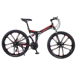 AMEA Folding Bike AMEA Mountain Folding Bike, 21 / 24 / 27 / 30-Speed Dual-Disc Brakes, Dual-Shock Variable Speed Mountain Bikes, One-Wheeled Bicycles, Black Red, 24 inch 21 speed