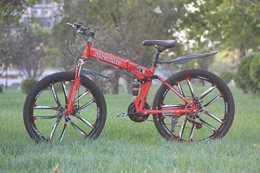 Aoyo Folding Bike Aoyo Multiple Colors Mountain Bike 21-Speed Double Disc Folding Bikes, Brake Full Suspension Anti-Slip, Lightweight Aluminum Frame, Suspension Fork, (Color : Red3, Size : 26 inch)