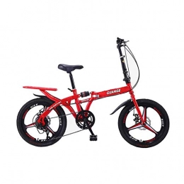 B-D Bike B-D Foldable Bicycle, Folding Bikes for Adults 20 Inch, High Carbon Steel Frame, 3 Cutter Wheel Double Disc Brake Lightweight Variable Speed City Bike for Unisex Student, Red