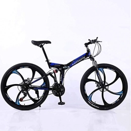 WEHOLY Folding Bike Bicycle Mountain Bike, 21 Speed Dual Suspension Folding Bike, with 26 Inch 6-Spoke Wheels and Double Disc Brake, for Men and Woman, Blue, 21speed