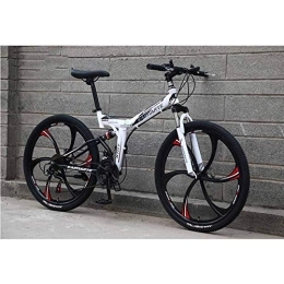 WEHOLY Bike Bicycle Mountain Bike, 24 Speed Dual Suspension Folding Bike, with 24 Inch 6-Spoke Wheels and Double Disc Brake, for Men and Woman, White, 24speed