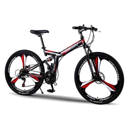 WEHOLY Folding Bike Bicycle Mountain Bike 27 Speed Steel High-Carbon Steel 24 Inches 3-Spoke Wheels Dual Suspension Folding Bike for Commuter City, Black, 24speed
