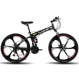 WEHOLY Folding Bike Bicycle Unisex Mountain Bike, 27 Speed Dual Suspension Folding Bike, with 24 Inch 6-Spoke Wheels and Double Disc Brake, for Men and Woman, Black, 27speed