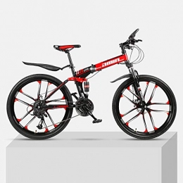 Chengke Yipin Folding Bike Chengke Yipin Mountain bike 26 inch one wheel foldable high carbon steel frame double disc brakes unisex student outdoor mountain bike-red_27 speed