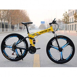 CXSMKP Folding Bike CXSMKP Folding Mountain Bike 26-Inch Wheel Bikes for Adult, 3 Spoke 21 Speed Priority Bike, Double Disc Brake Full Suspension Anti-Slip MTB, Yellow