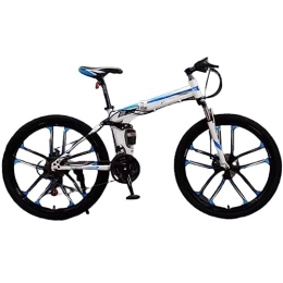 DADHI  DADHI 26 Inch Folding Mountain Bike, Steel Shifting Trail Bike, Easy Assembly, Suitable for Teens and Adults (white blue 21 speed)