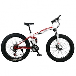 Dapang  Dapang 26" Steel Folding Mountain Bike, Dual Suspension 4.0Inch Fat Tire Bicycle Can Cycling On Snow, Mountains, Roads, Beaches, Etc, White