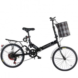 DERTHWER Folding Bike DERTHWER mountain bikes 20-inch Carbon Steel Bicycles, Folding Bike Variable Speed Male Female Adult Lady City Commuter Outdoor Sport Bike with BasketMultiple Variable Speed (Color : Black)