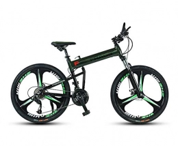 DGAGD Folding Bike DGAGD 24-inch aluminum alloy foldable mountain bike off-road shock absorber oil disc portable lightweight variable speed integrated wheel-green_24 speed