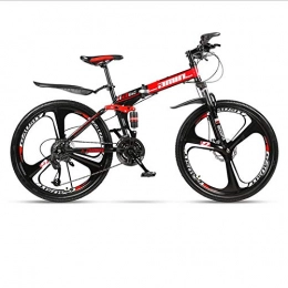 DGAGD Folding Bike DGAGD 26 inch folding mountain bike adult one-wheel double shock-absorbing off-road variable speed bicycle three-knife wheel-Black Red A_24 speed