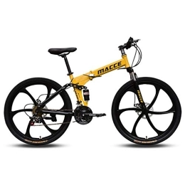 DULPLAY Bike DULPLAY Dual-suspension Adult Mountain Bike, Men's Disc Brake All Terrain Mountain Bicycle, Folding Mountain Bikes Yellow 26", 27-speed