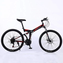 DULPLAY Bike DULPLAY Folding Mountain Bikes, 24 Inch Adult Mountain Bike, Steel Frame Dual Suspension Dual Disc Brakes Racing Mountain Bicycle Black And Red 24", 27-speed