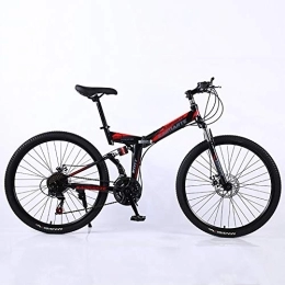 DULPLAY Bike DULPLAY Steel Frame Dual Suspension Dual Disc Brakes Racing Mountain Bicycle, 26 Inch Adult Mountain Bike, Folding Mountain Bikes Black And Red 26", 27-speed