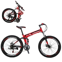 EUROBIKE Folding Bike Eurobike G4 Folding Bike 21 Speed 26 Inches Dual Disc Brakes K Spoke Wheel Mountain Bike for Adult (SPOKE-RED)