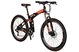 EUROBIKE Folding Bike Eurobike Mens Mountain Bike, 27.5-Inch Wheel bike, 21 Speeds Folding Bike Full Suspension, Adult Folding Bicycle for Men Women (SPOKE-ORANGE)