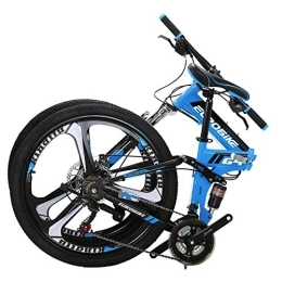 EUROBIKE Folding Bike Eurobike OBK 26 Inch Folding Mountain Bike Full Suspension Bikes Dual Disc Brake 21 Speed Bicycle for adults men or women (3 Spoke K wheels Blue)