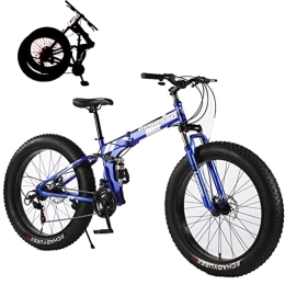 Generic Bike Fat Tires Folding Bike for Adults Mountain Bicycle Removable Adult Mountain Snow Beach Electric Bike with Suspension Fork 21 Speed Gears High Carbon Steel Frame, Blue, 26inch