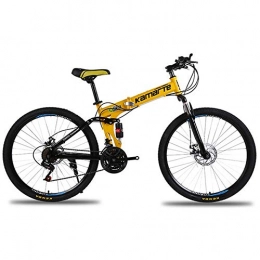 YOUSR Folding Bike Foldable Mountain Bike, Shock-absorbing Mountain Bike Folding, 21-speed Double Disc Brake with 24-inch Steel Frame Yellow