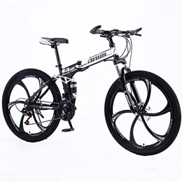 LHQ-HQ Folding Bike Folding Mountain Adult Bike 26" Wheel 21 Speed High-Carbon Steel Frame Dual-Suspension Dual Disc Brake Loading 265 Lbs for Height 5.2-6Ft, C
