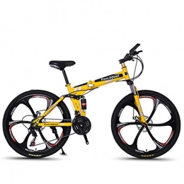 W&TT Folding Bike Folding Mountain Bike 21 / 24 / 27 Speeds Disc Brake Off-road Bike 26 Inch Adults Magnesium Alloy Wheel Bicycles with Double Shock Absorber, Yellow3, 21S