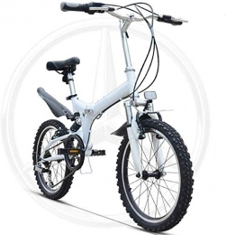 Llpeng Folding Bike Folding Mountain Bikes 20 Inch 6-Speed Variable Men Women General Purpose High Carbon Steel Frame Shock Absorption V Brake All Terrain Adult City Foldable Bicycle (Color : White)